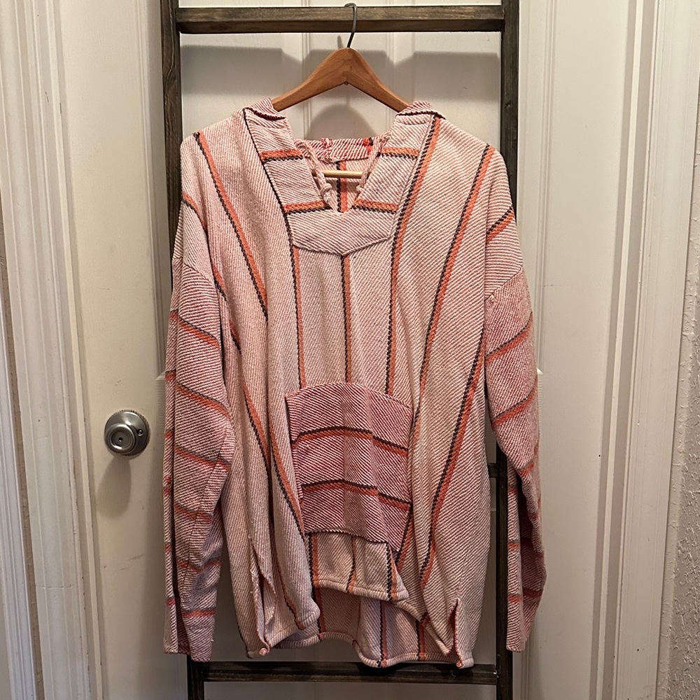 Striped orange and white and black beach hoodie